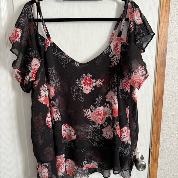 torrid Tops - Torrid Black and Pink Floral Blouse